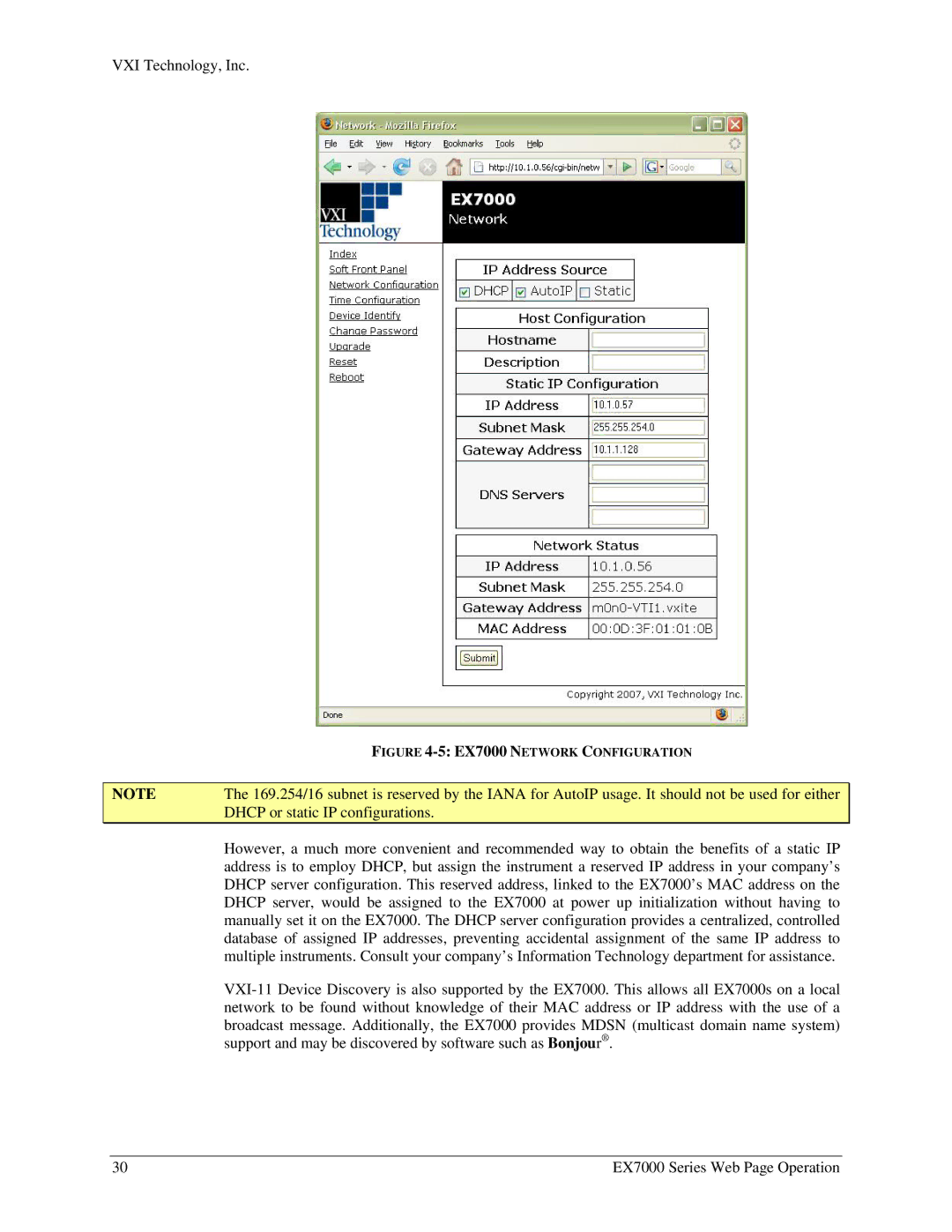 VXI EX7000 user manual Dhcp or static IP configurations 