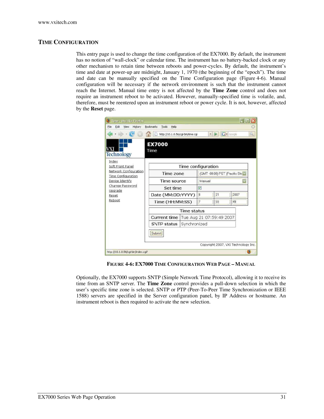 VXI user manual EX7000 Time Configuration WEB page Manual 