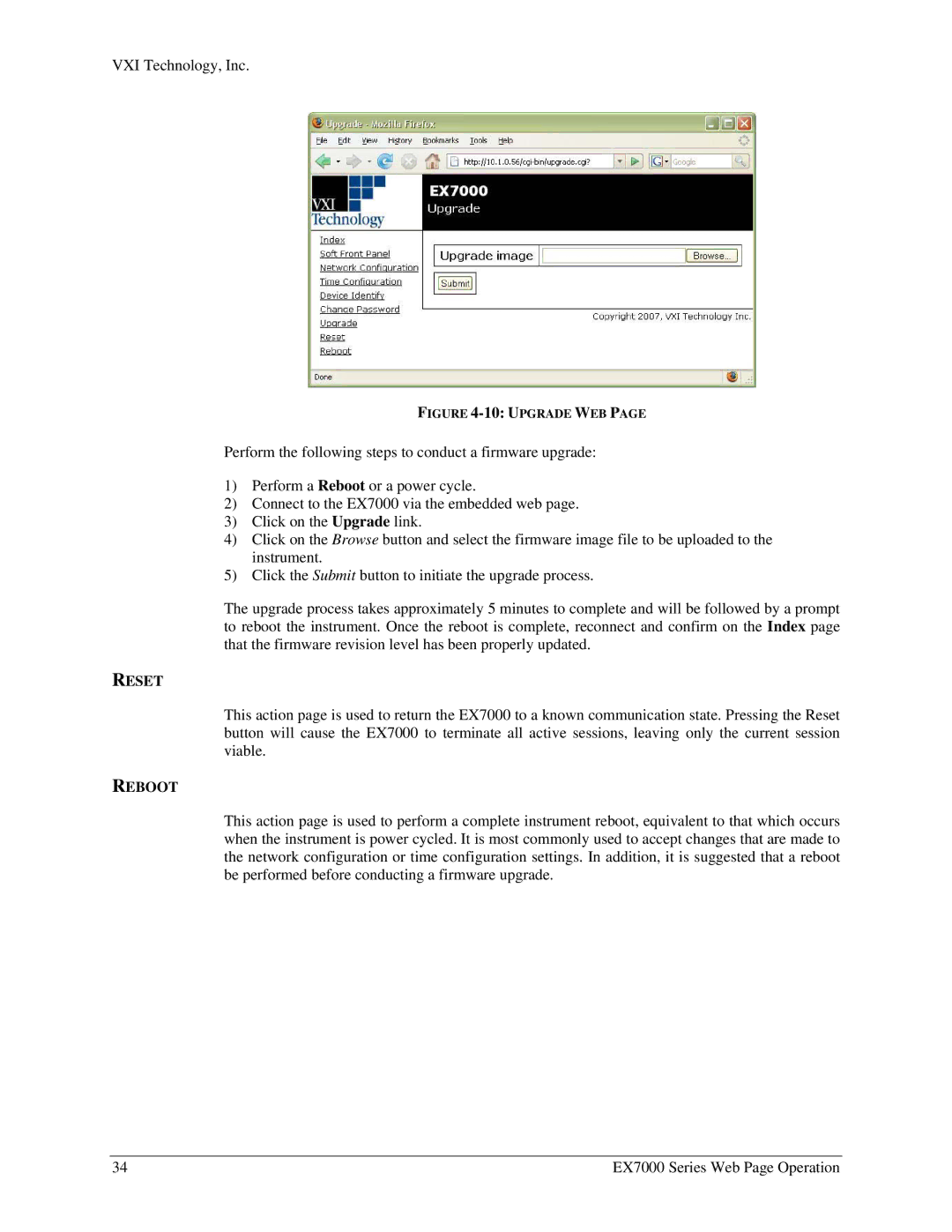 VXI EX7000 user manual Reset, Reboot 