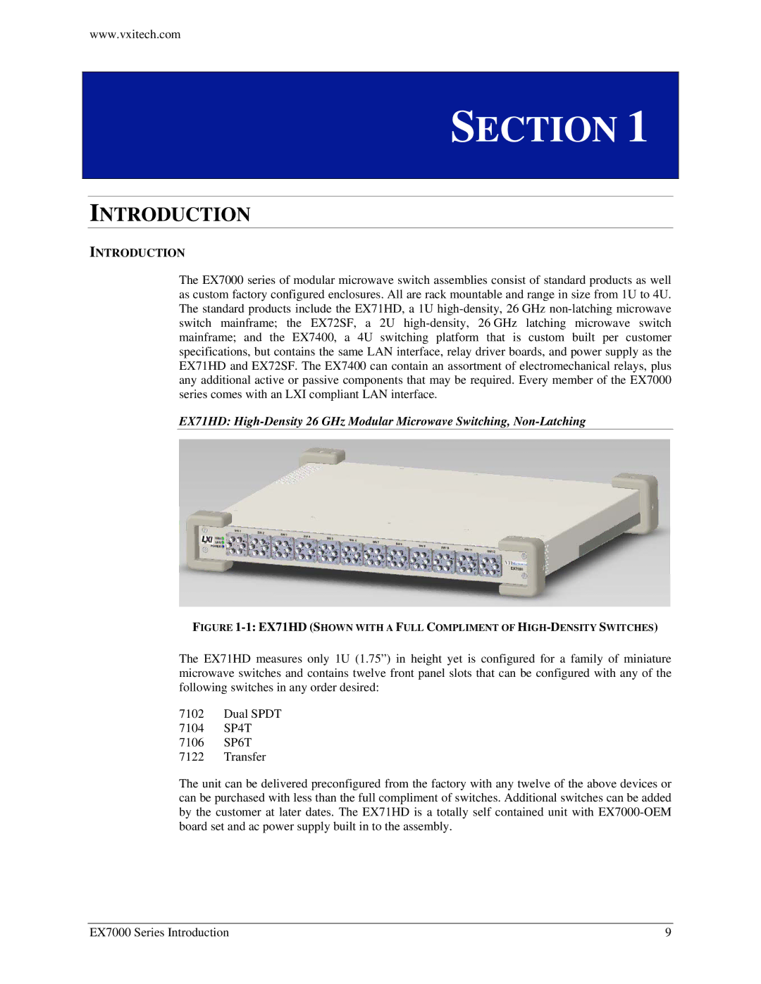 VXI EX7000 user manual Section, Introduction 