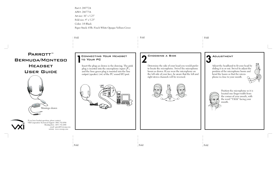 VXI Headsets manual 1Connecting Your Headset to Your PC, 2Choosing a Side, Adjustment, Montego shown 