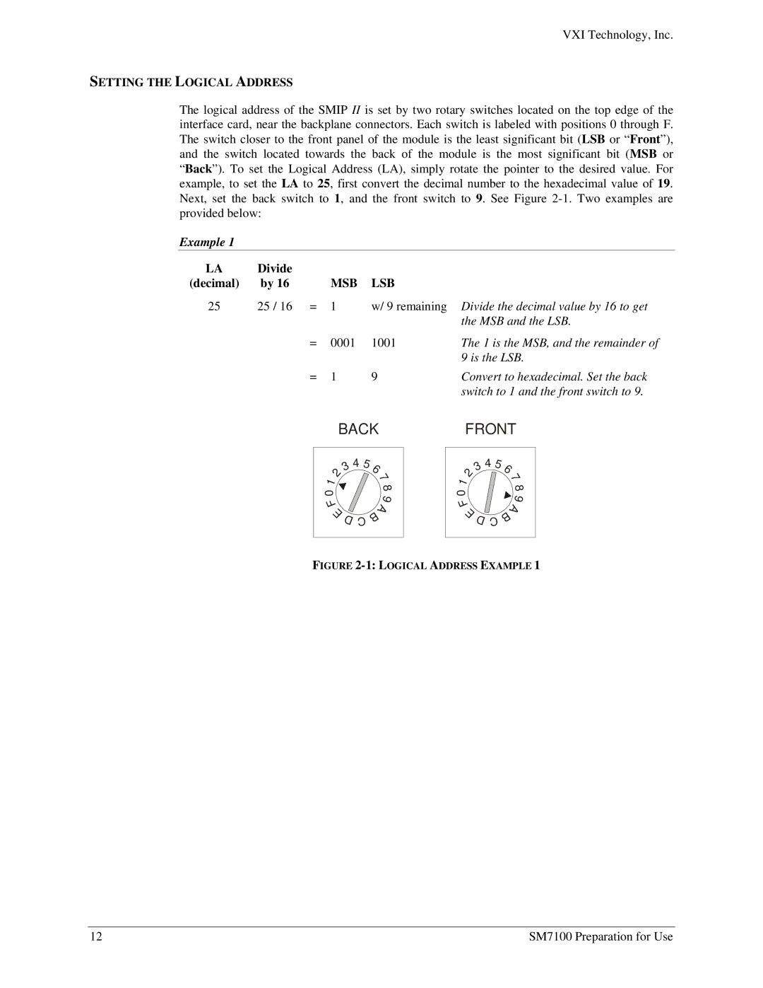 VXI Microwave Matrix, SM7100 user manual Setting the Logical Address, Msb Lsb 