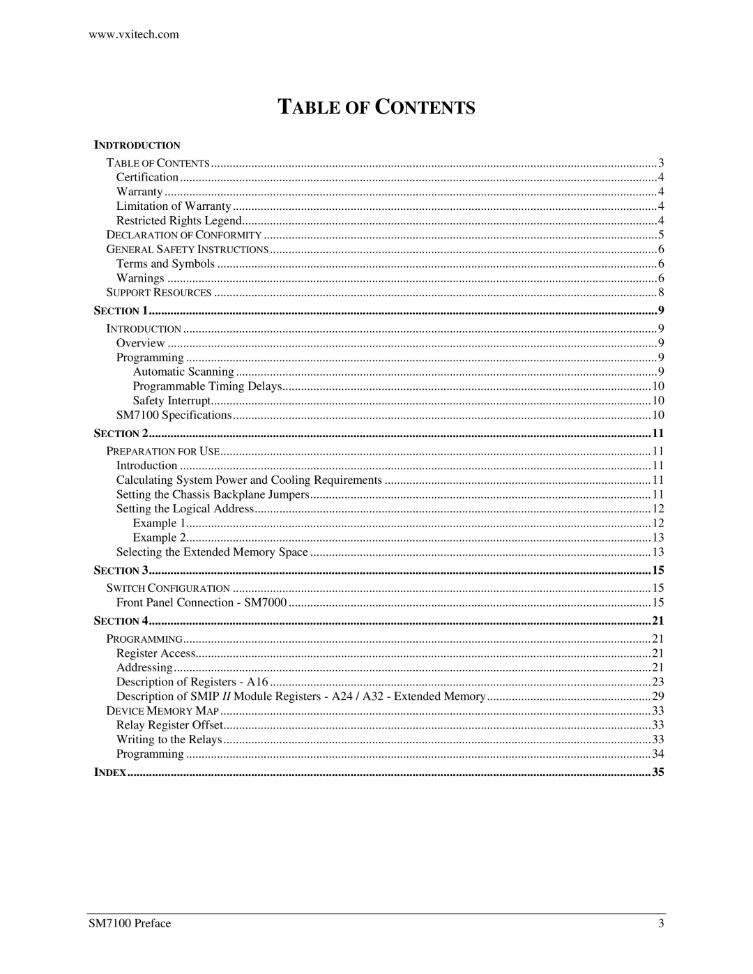 VXI SM7100, Microwave Matrix user manual Table of Contents 