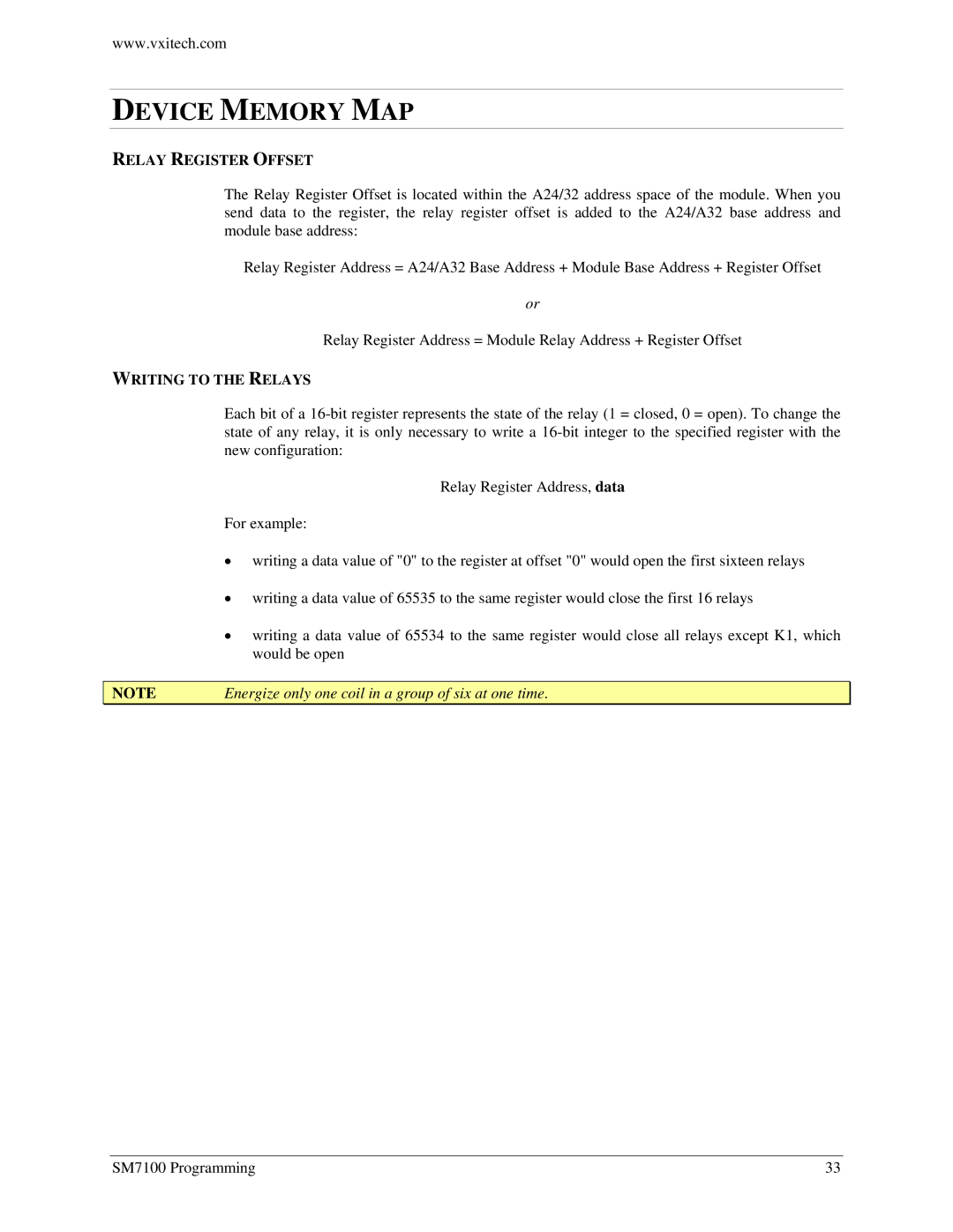 VXI SM7100, Microwave Matrix user manual Relay Register Offset, Writing to the Relays 