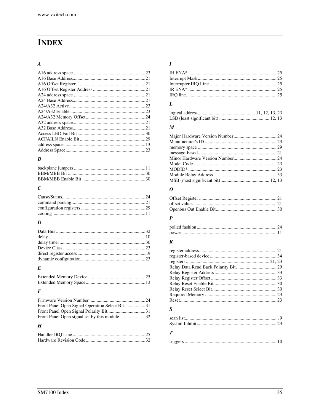 VXI SM7100, Microwave Matrix user manual Index 