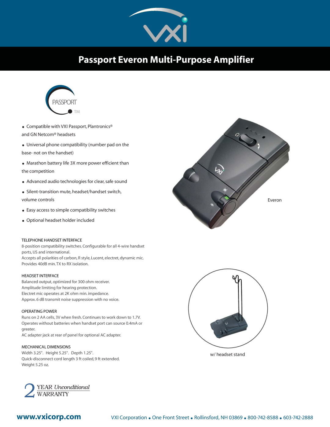 VXI warranty Passport Everon Multi-Purpose Amplifier 