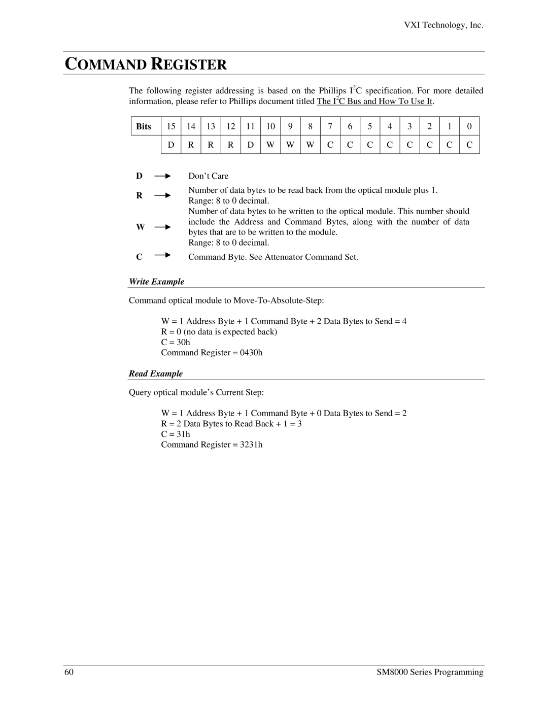 VXI SM8000 user manual Write Example, Read Example 