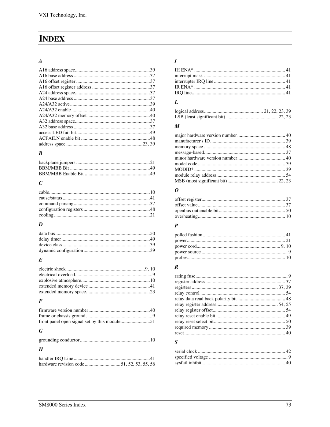 VXI SM8000 user manual Index 