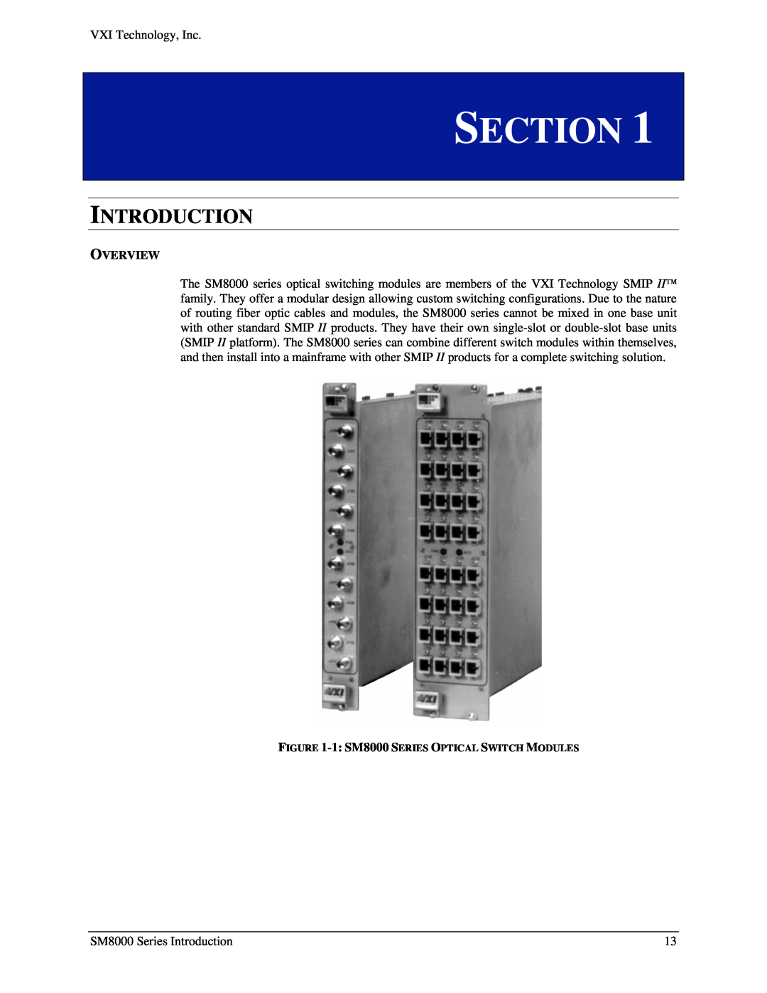 VXI SM8000 user manual Section, Introduction, Overview 