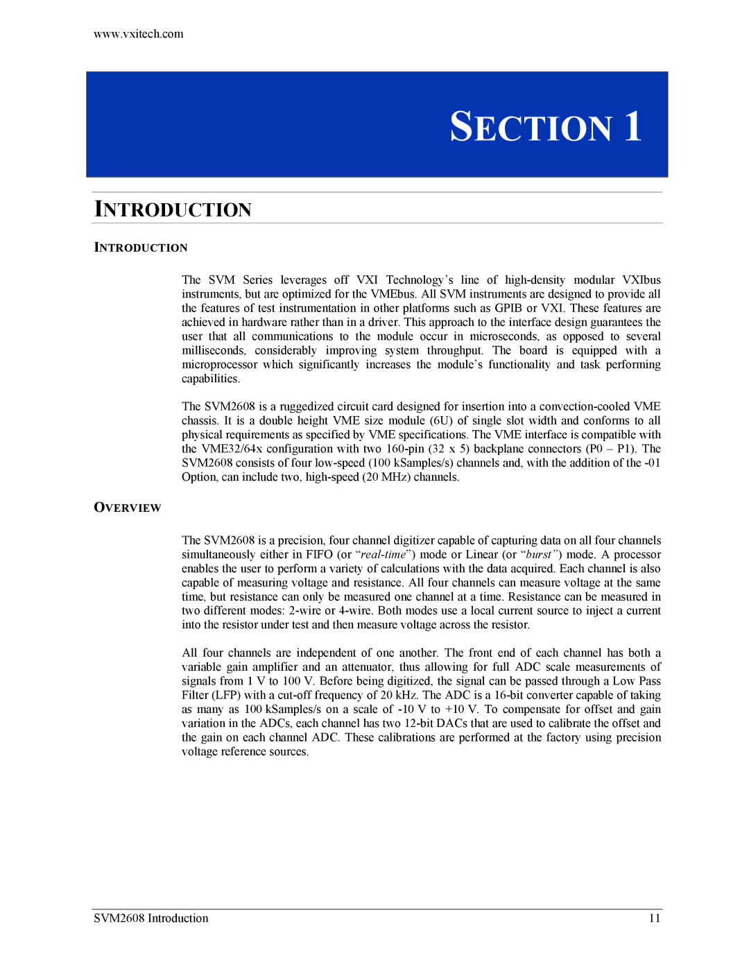 VXI SVM2608 user manual Introduction, Overview 