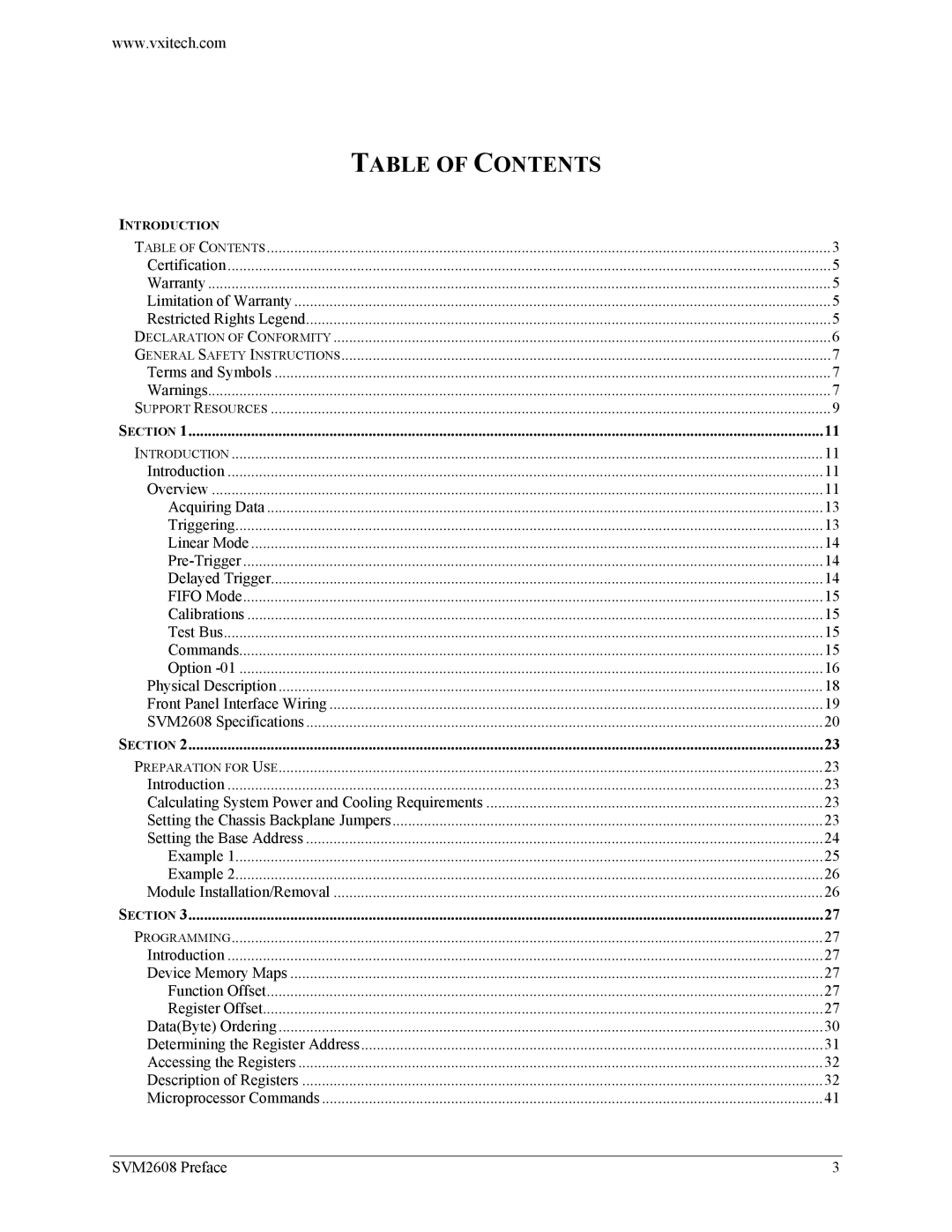 VXI SVM2608 user manual Table of Contents 