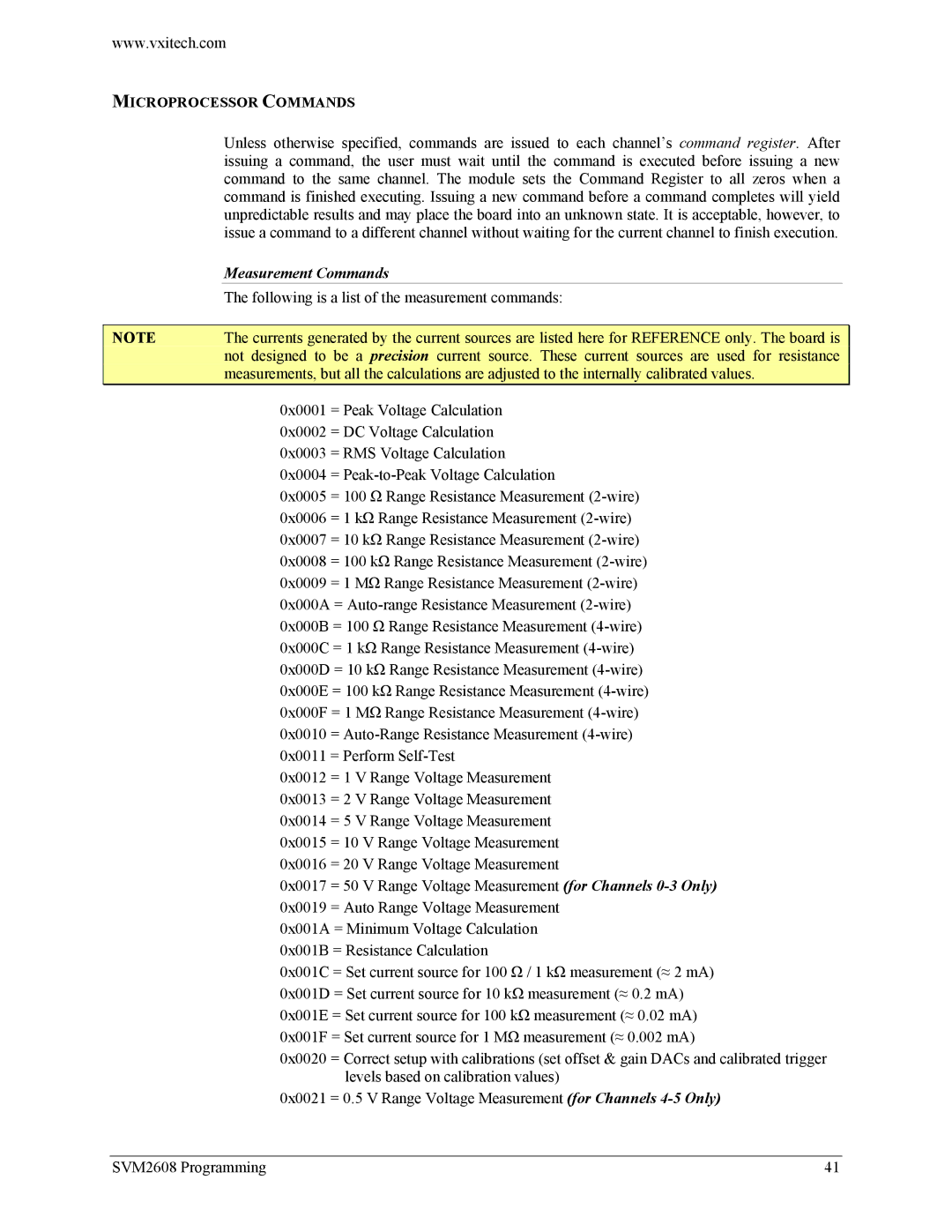 VXI SVM2608 user manual Microprocessor Commands, Measurement Commands 