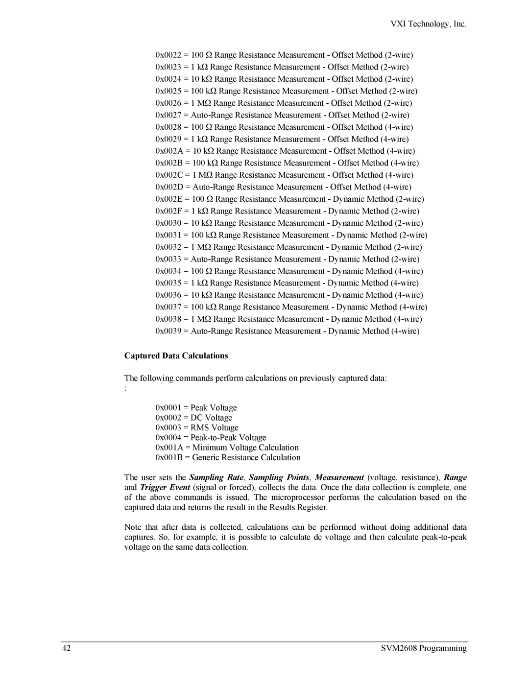 VXI SVM2608 user manual Captured Data Calculations 