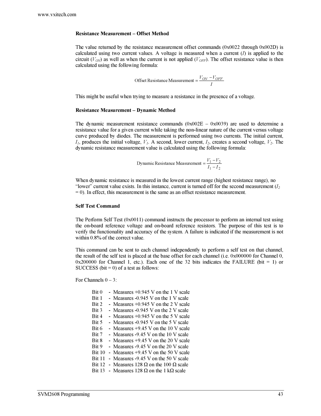 VXI SVM2608 user manual Resistance Measurement Offset Method, Resistance Measurement Dynamic Method, Self Test Command 