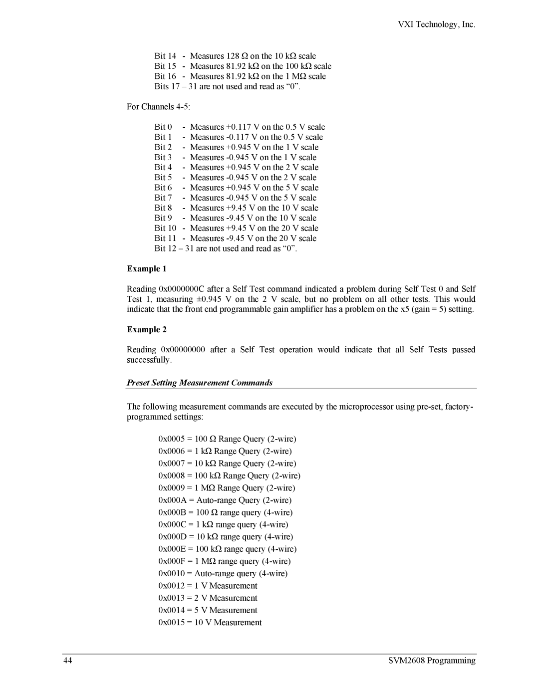 VXI SVM2608 user manual Example, Preset Setting Measurement Commands 