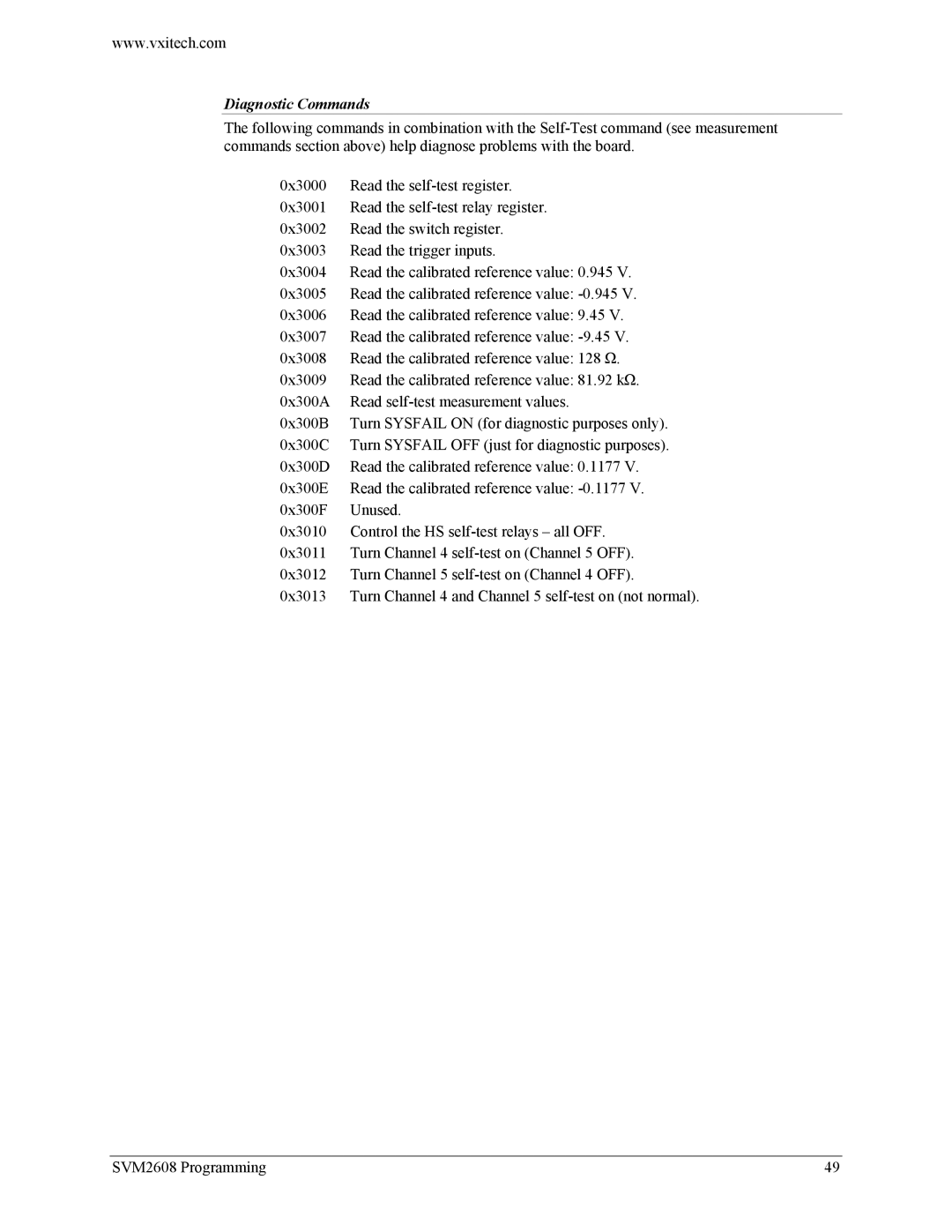 VXI SVM2608 user manual Diagnostic Commands 