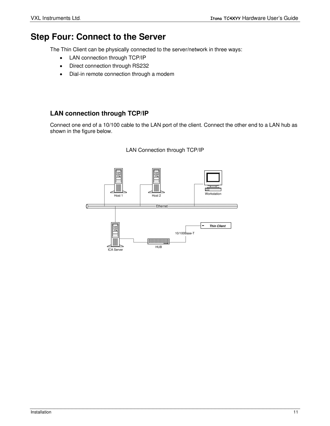 VXI TC4XYY manual Step Four Connect to the Server, LAN connection through TCP/IP 