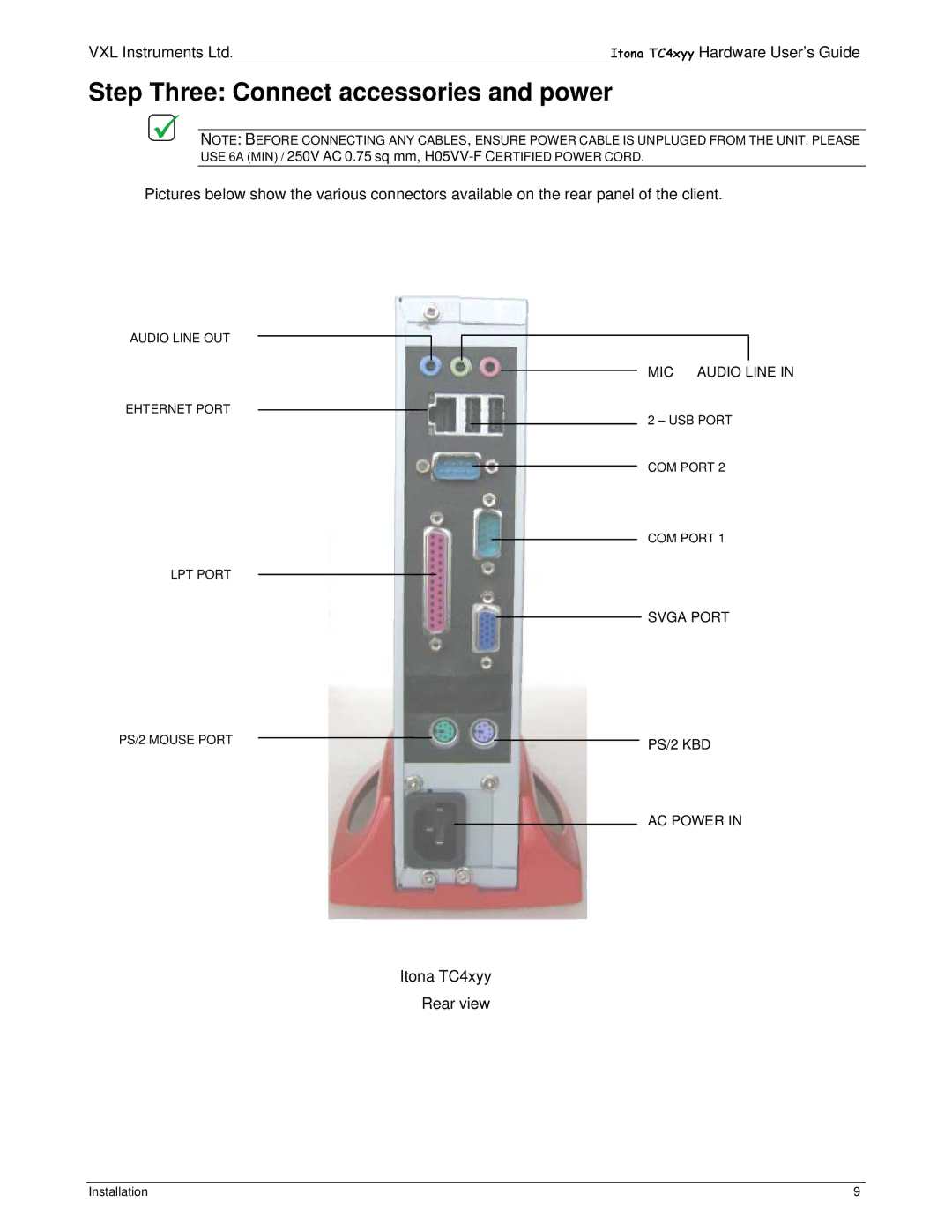 VXI TC4XYY manual Step Three Connect accessories and power 