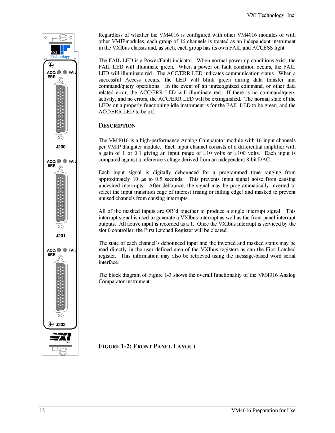 VXI VM4016 user manual Description, Front Panel Layout 