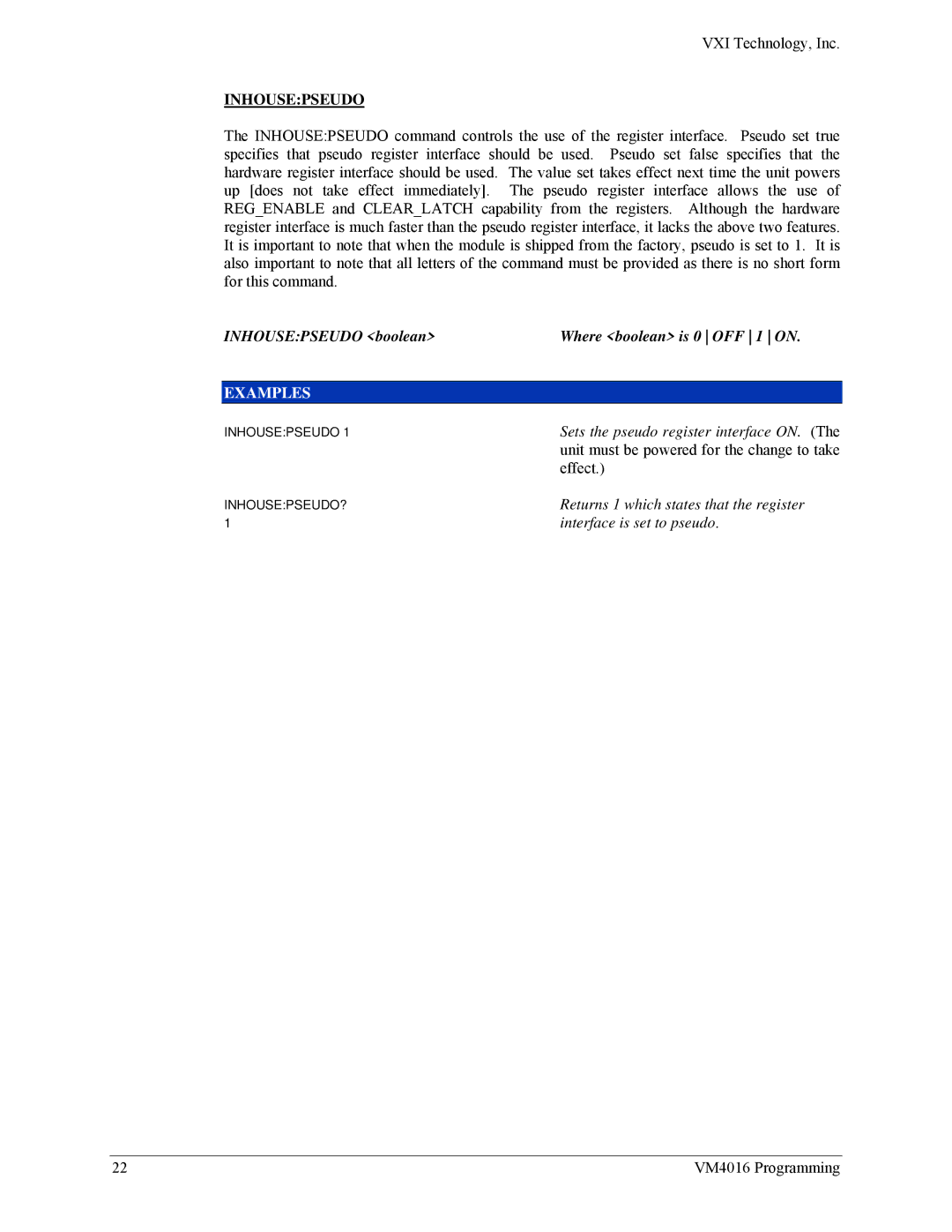 VXI VM4016 user manual Inhousepseudo 