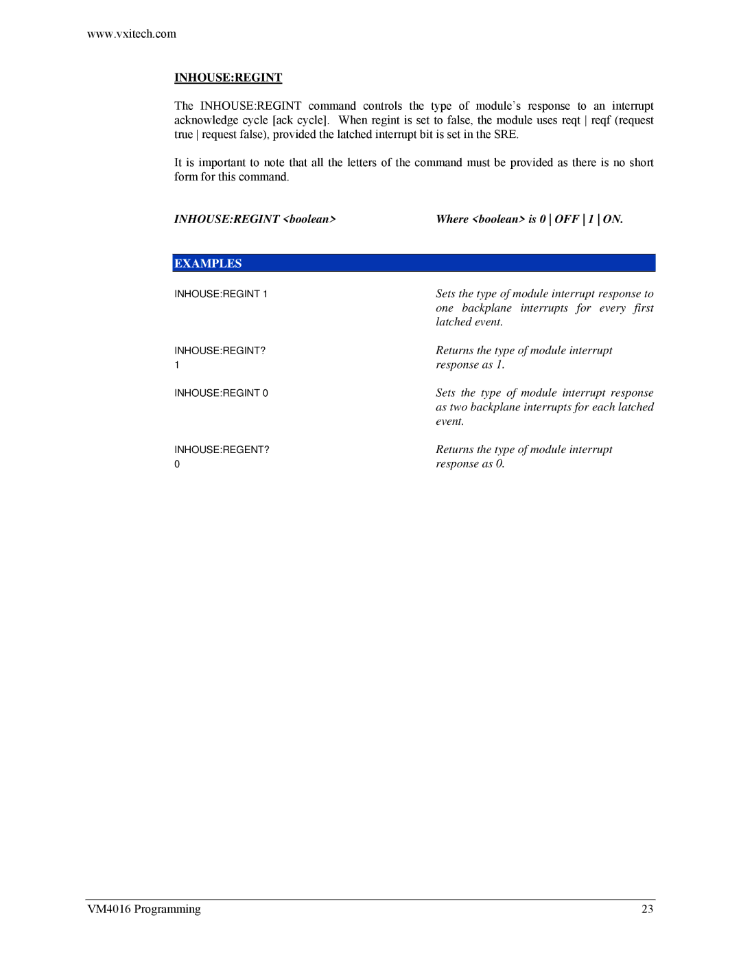 VXI VM4016 user manual Inhouseregint 