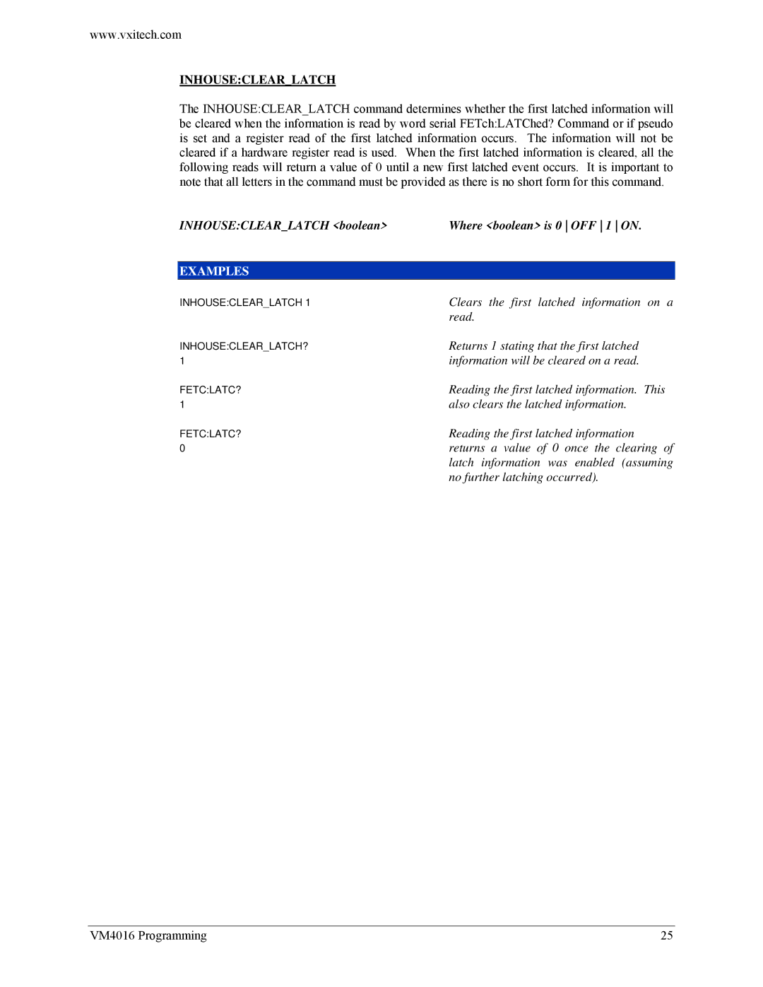 VXI VM4016 user manual Inhouseclearlatch 