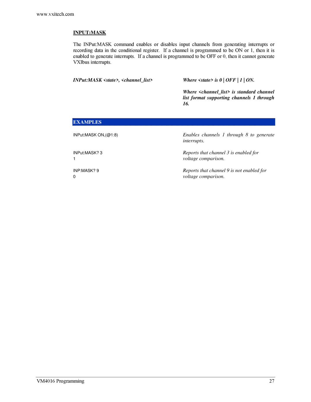 VXI VM4016 user manual Inputmask, Inpmask? 