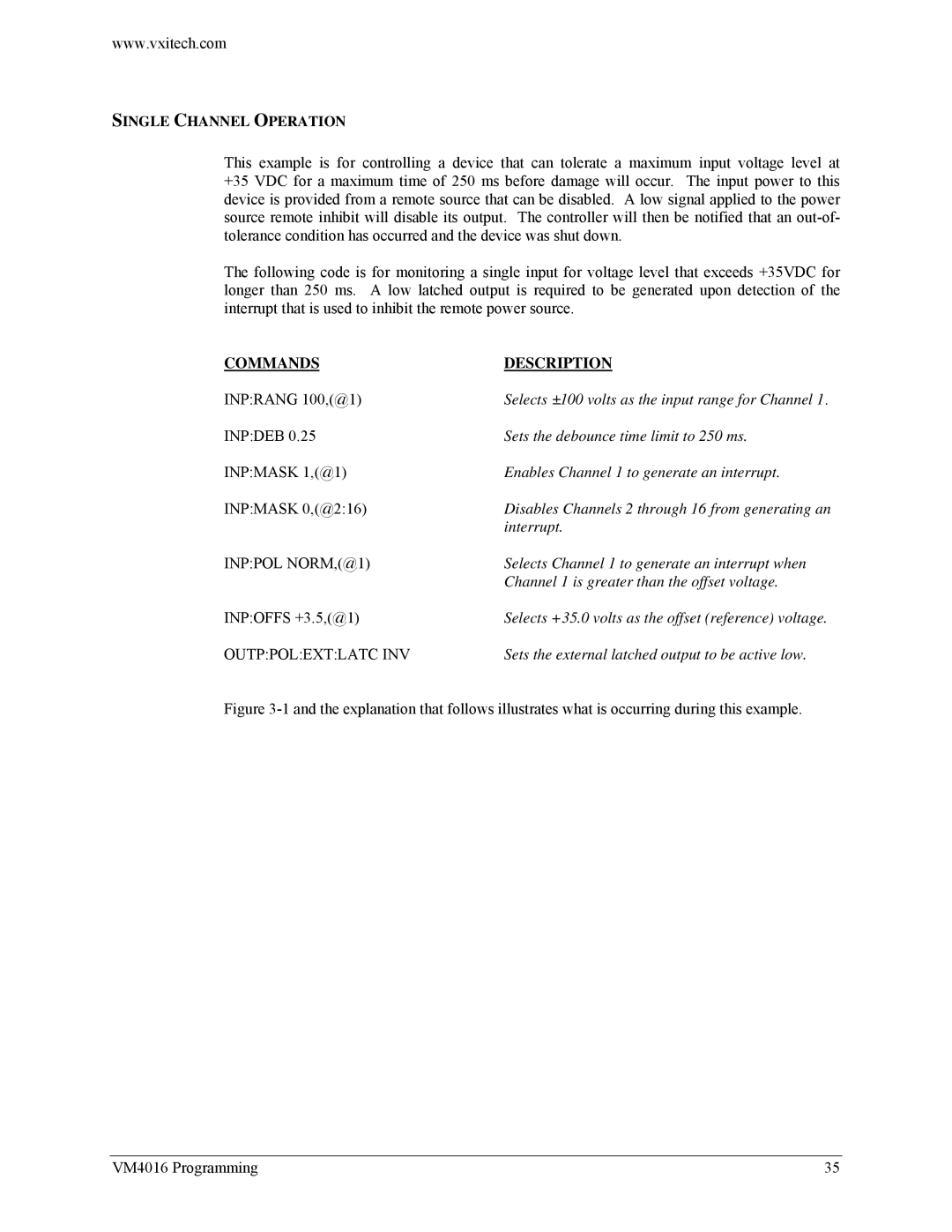 VXI VM4016 user manual Single Channel Operation, Commands Description 