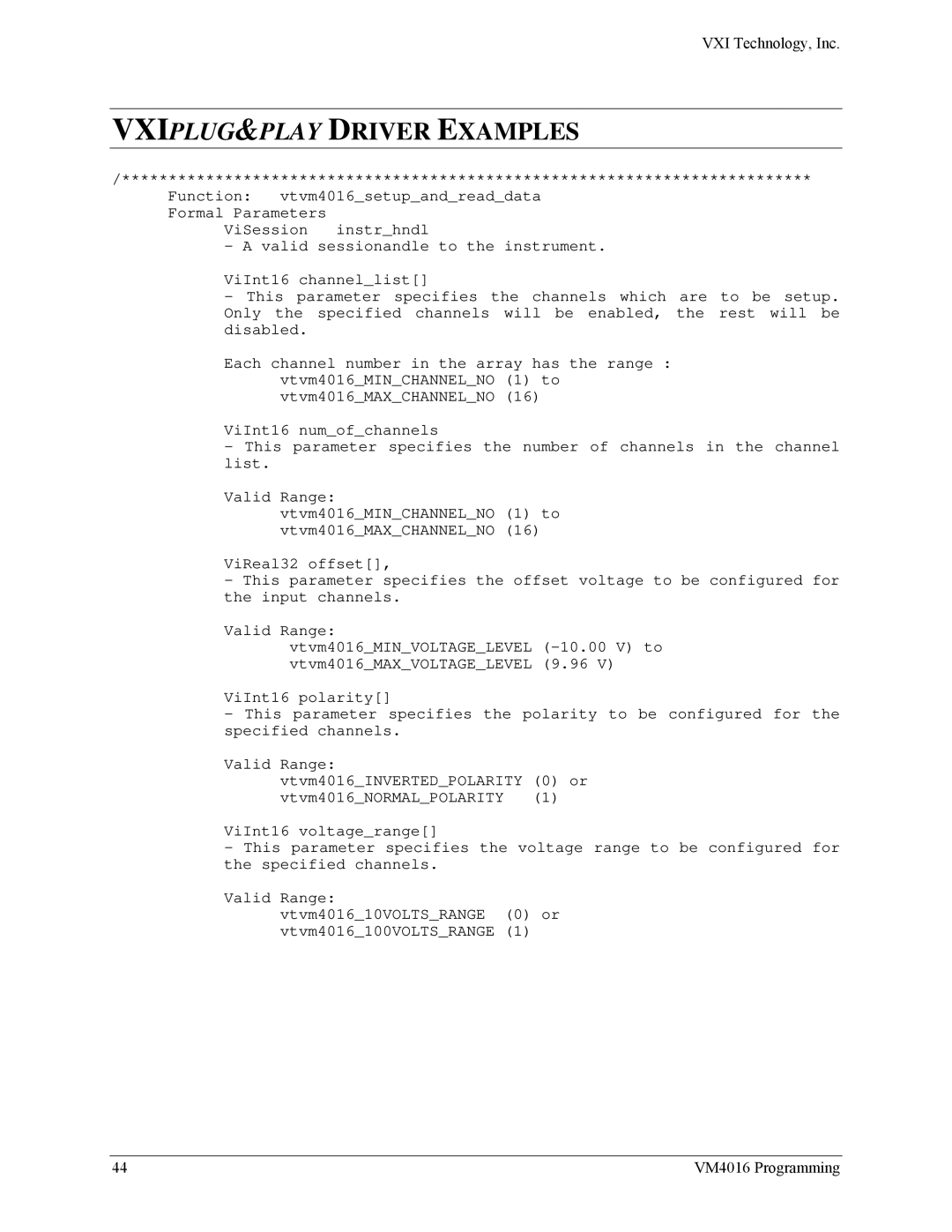 VXI VM4016 user manual VXIPLUG&PLAY Driver Examples 