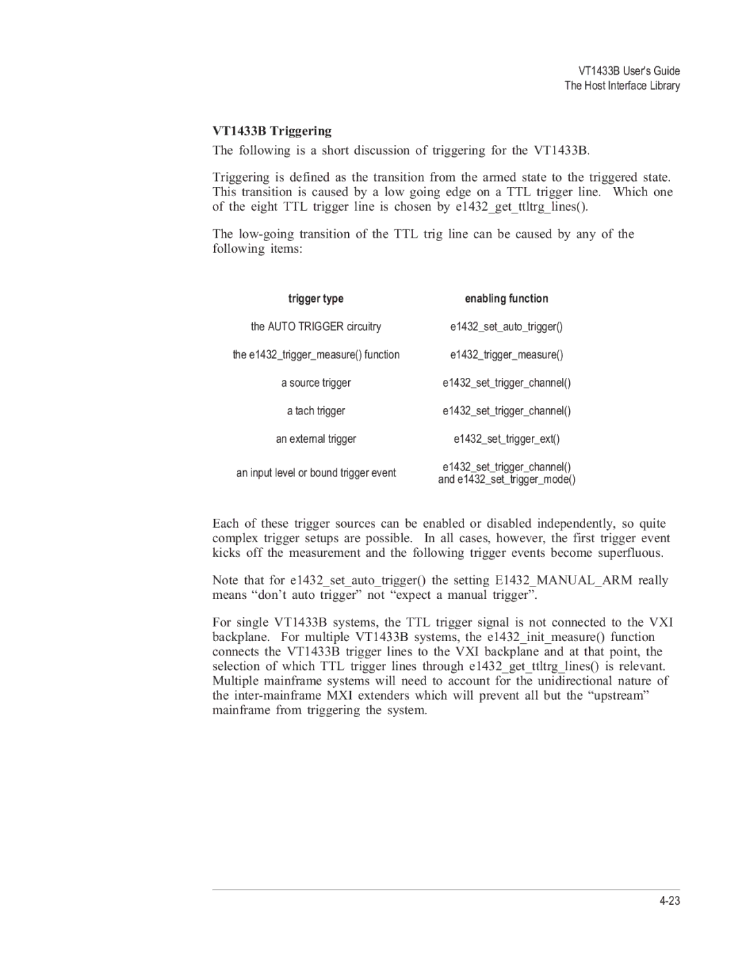 VXI VT1433B manual Trigger type Enabling function 