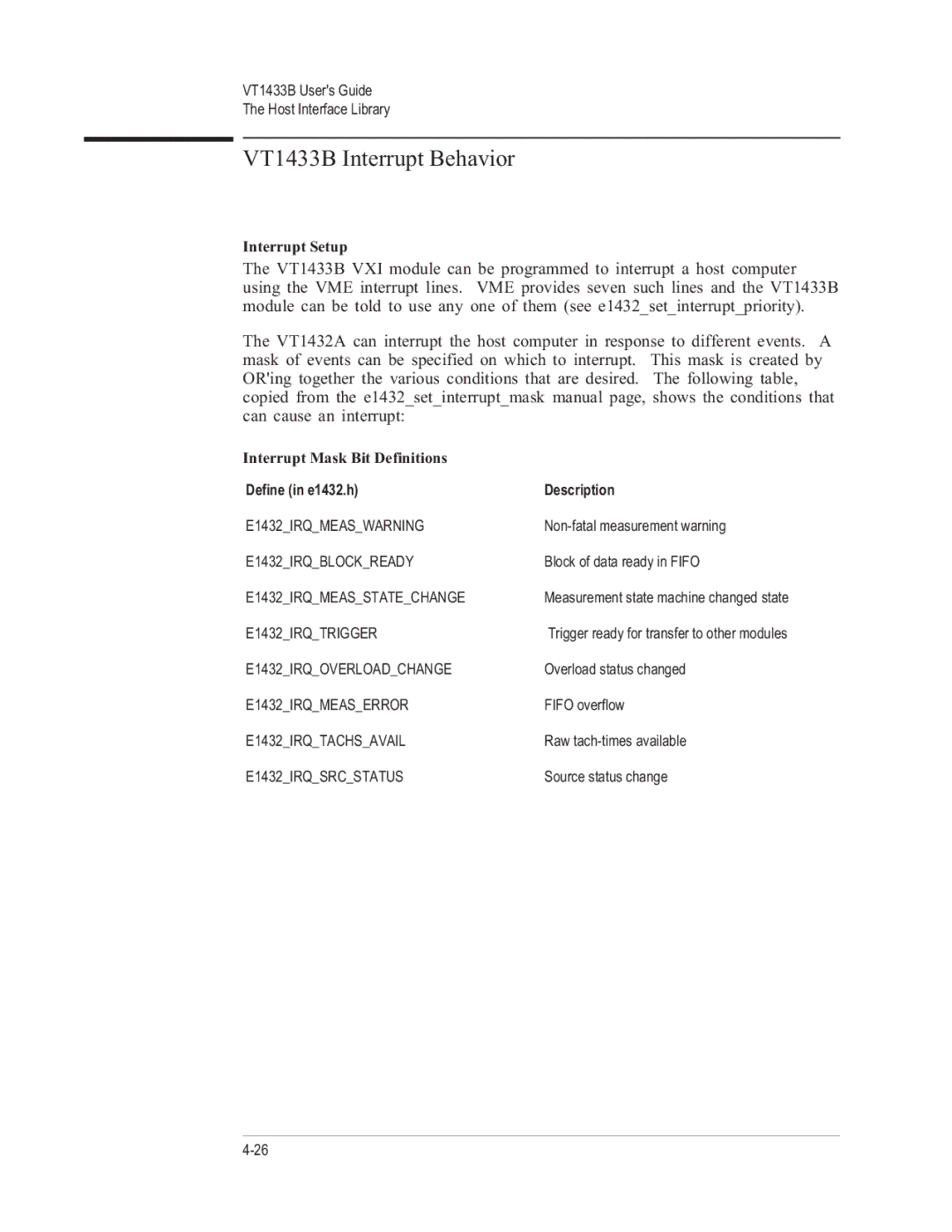 VXI VT1433B manual E1432IRQMEASWARNING 