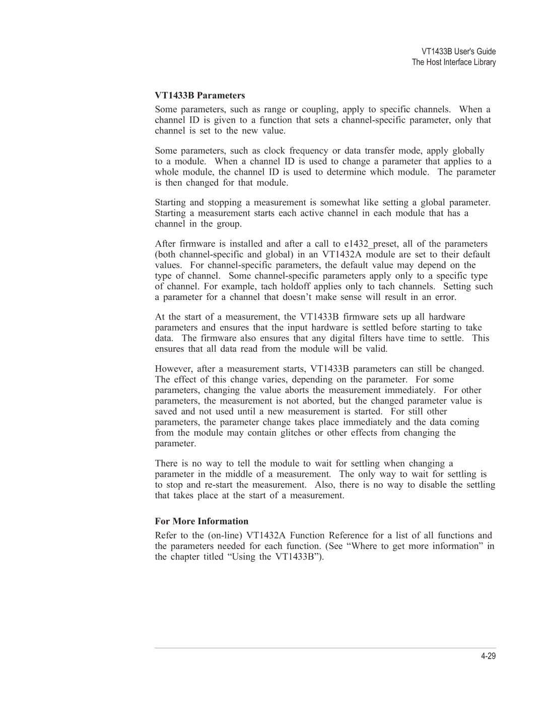 VXI manual VT1433B Parameters, For More Information 