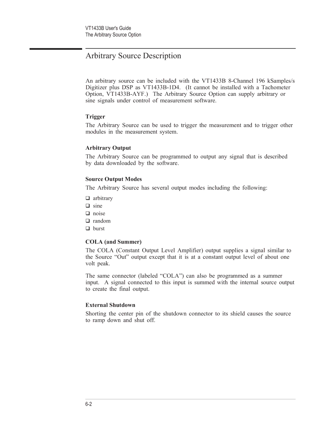 VXI VT1433B manual Arbitrary Source Description 