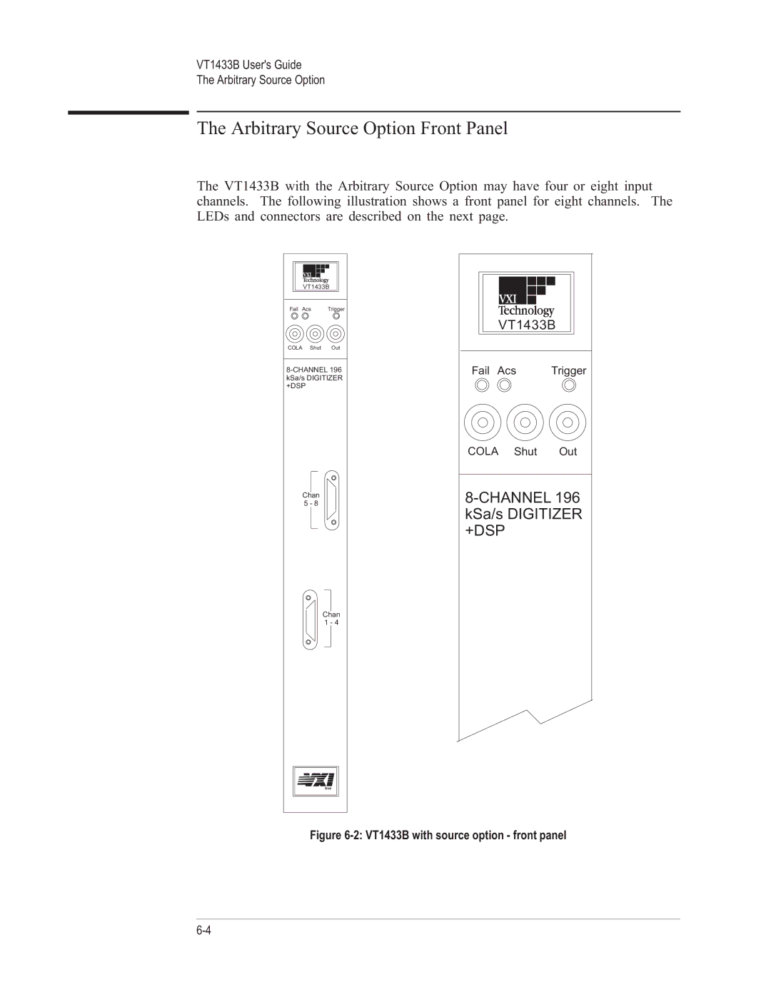 VXI VT1433B manual Arbitrary Source Option Front Panel, Channel 196 kSa/s Digitizer +DSP 