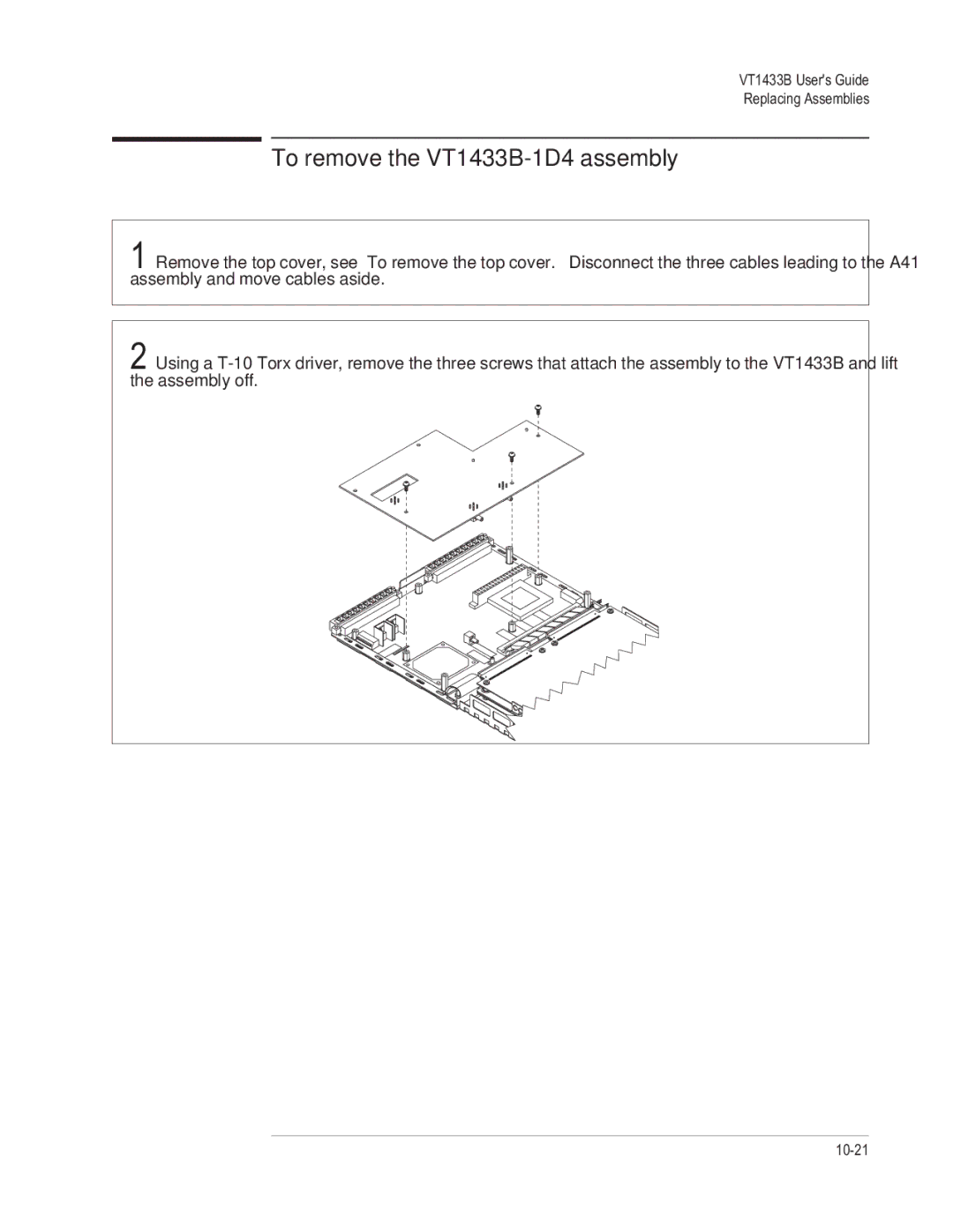 VXI manual To remove the VT1433B-1D4 assembly 