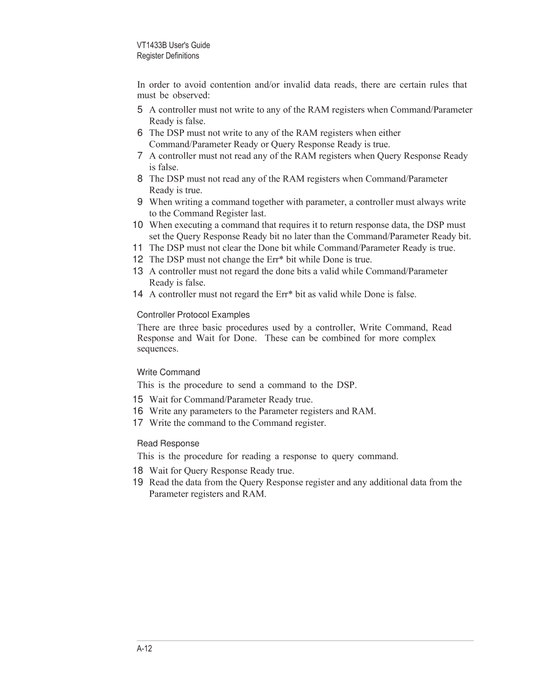 VXI VT1433B manual Controller Protocol Examples 