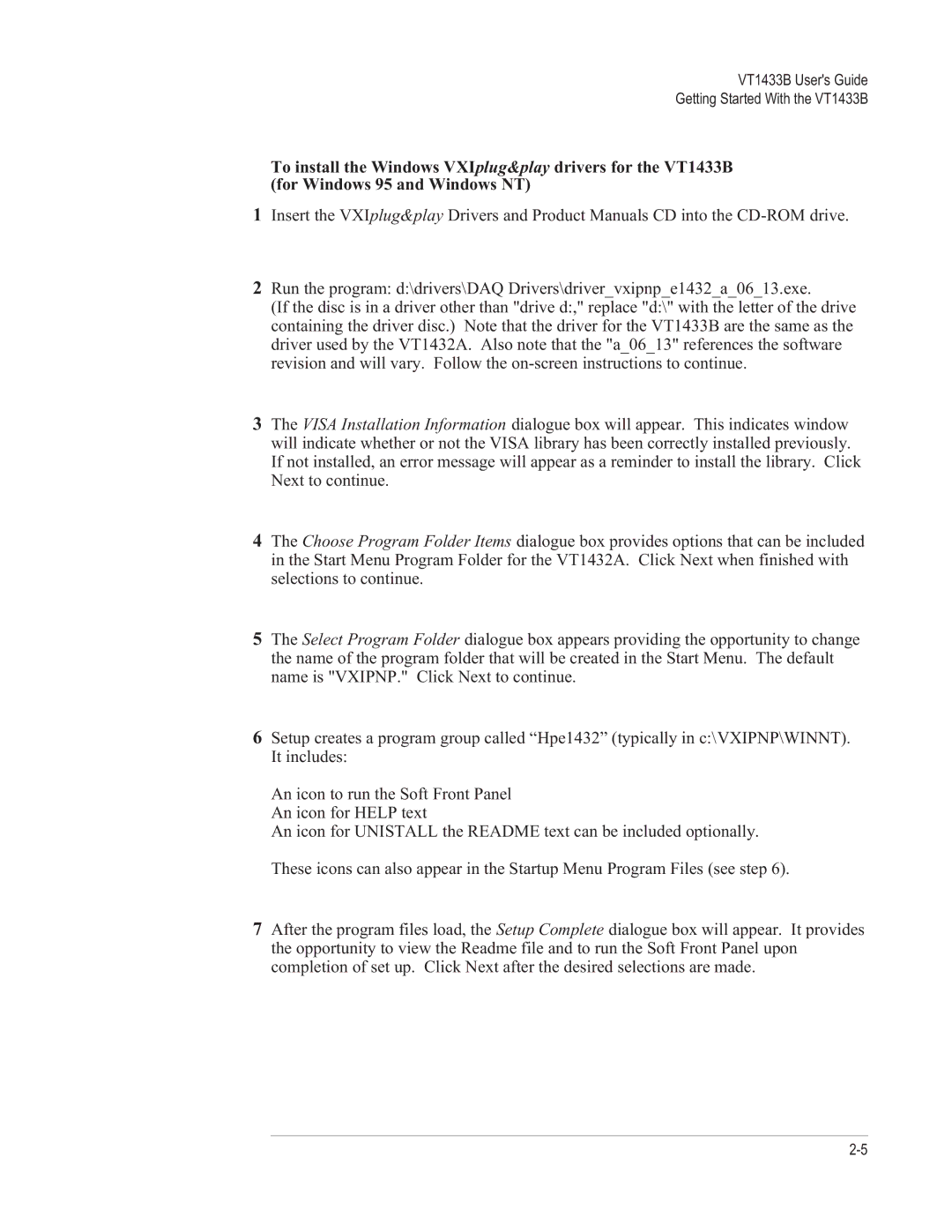 VXI manual VT1433B Users Guide Getting Started With the VT1433B 