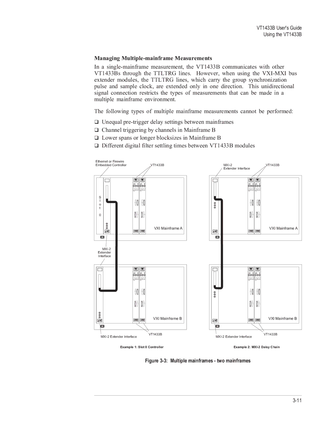 VXI manual Managing Multiple-mainframe Measurements, Ethernet or Firewire Embedded Controller VT1433B 