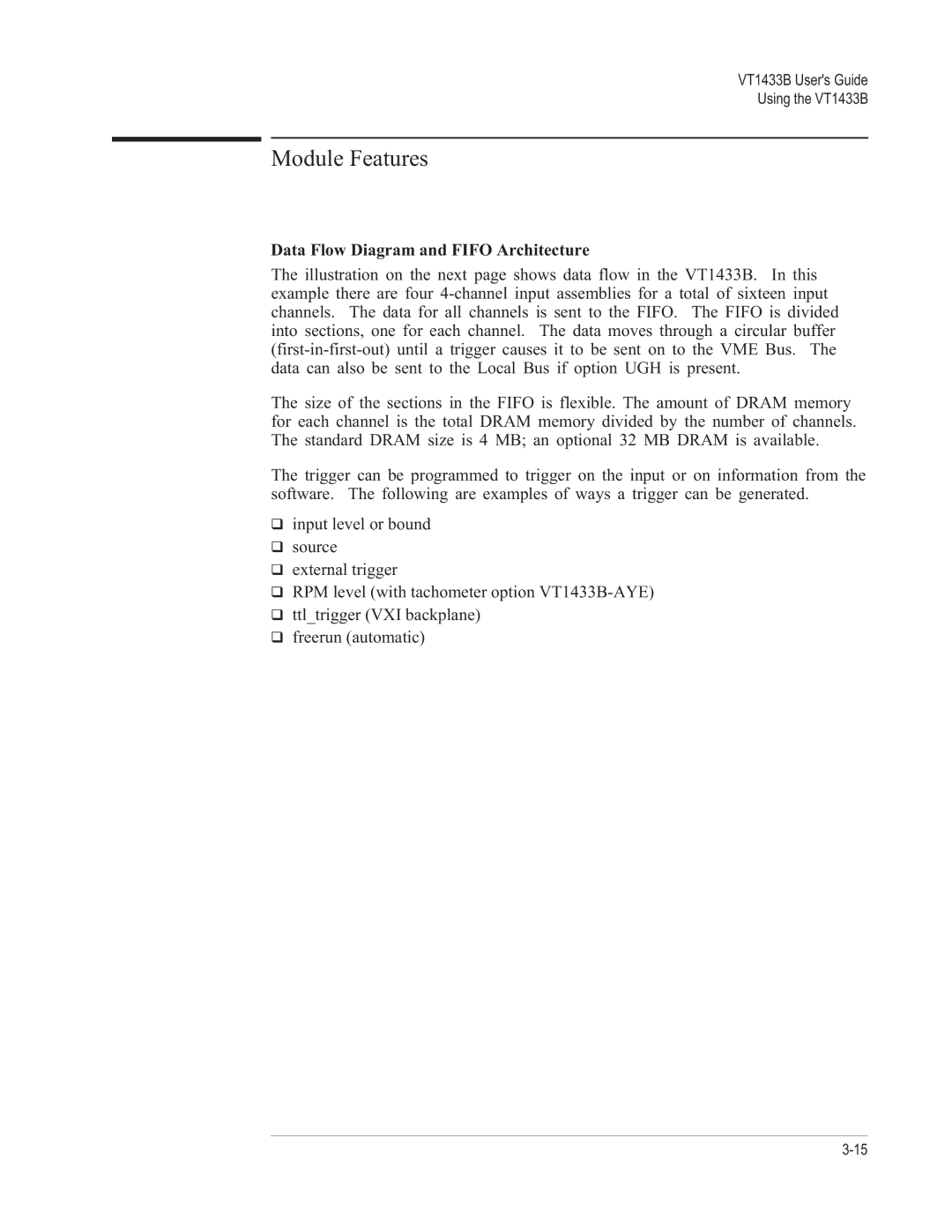 VXI VT1433B manual Module Features, Data Flow Diagram and Fifo Architecture 