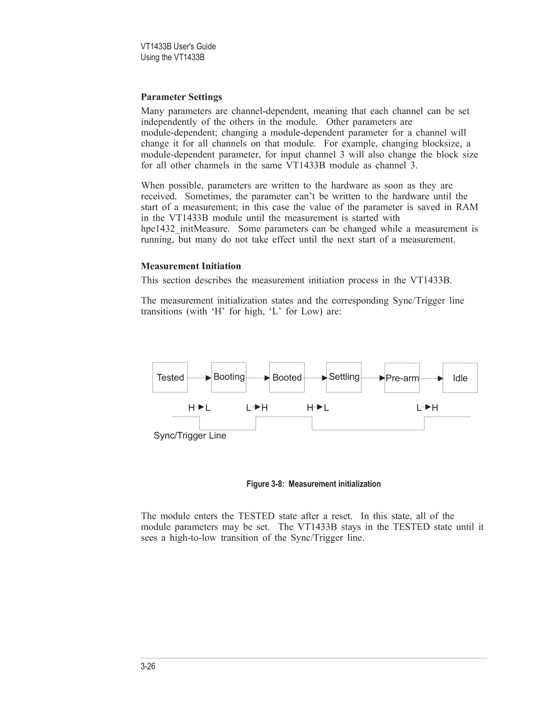 VXI VT1433B manual Parameter Settings, Measurement Initiation 