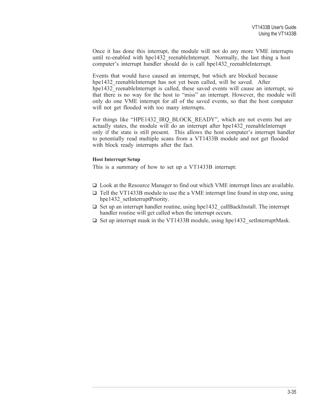 VXI VT1433B manual Host Interrupt Setup 