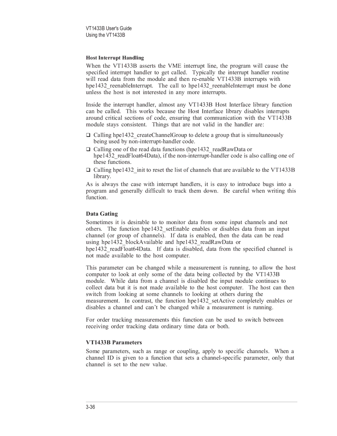 VXI manual Data Gating, VT1433B Parameters 