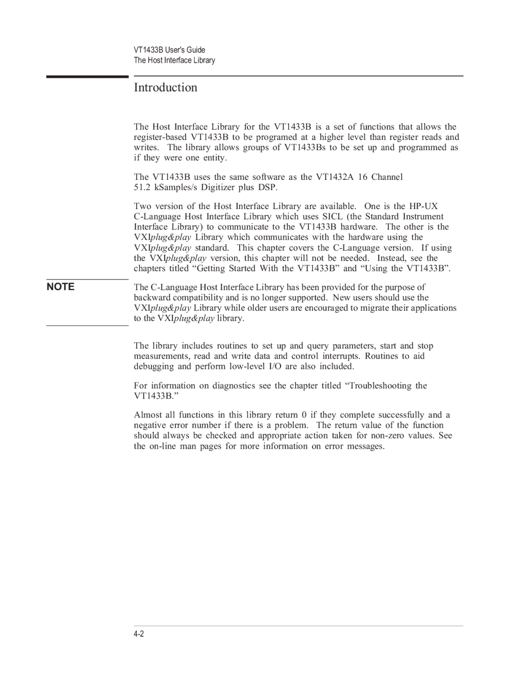 VXI manual VT1433B Users Guide Host Interface Library 