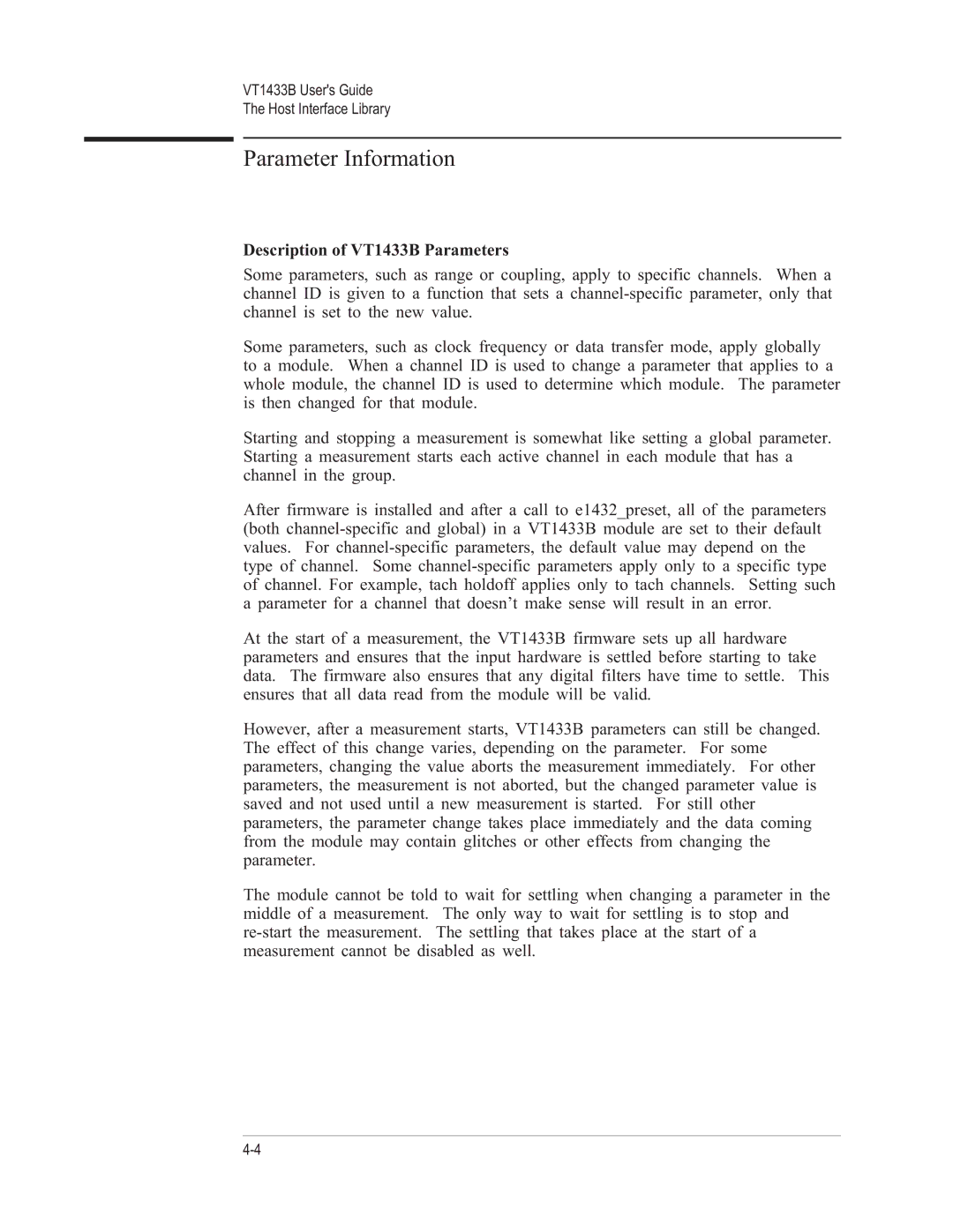 VXI manual Parameter Information, Description of VT1433B Parameters 