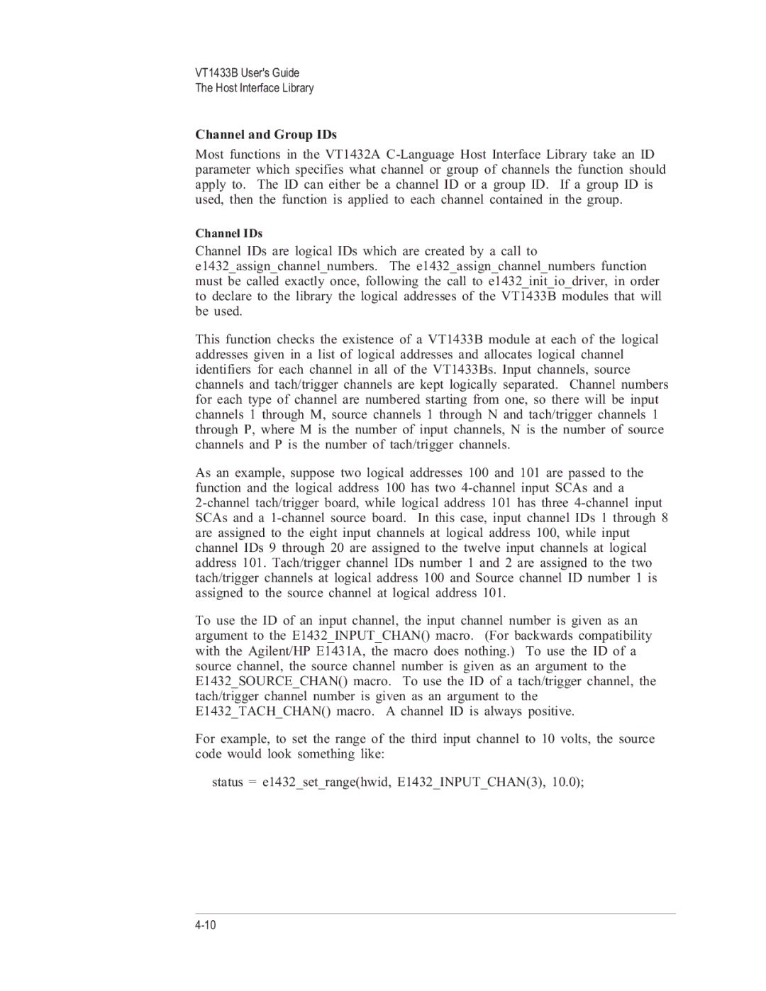 VXI VT1433B manual Channel and Group IDs 