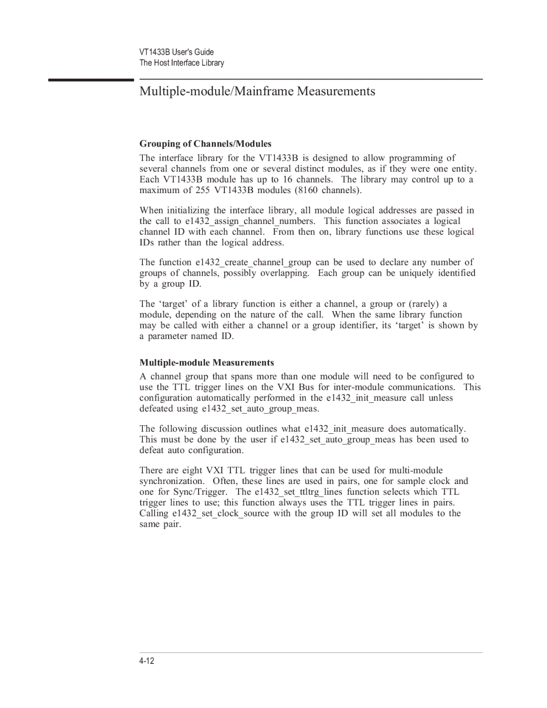 VXI VT1433B manual Multiple-module/Mainframe Measurements 