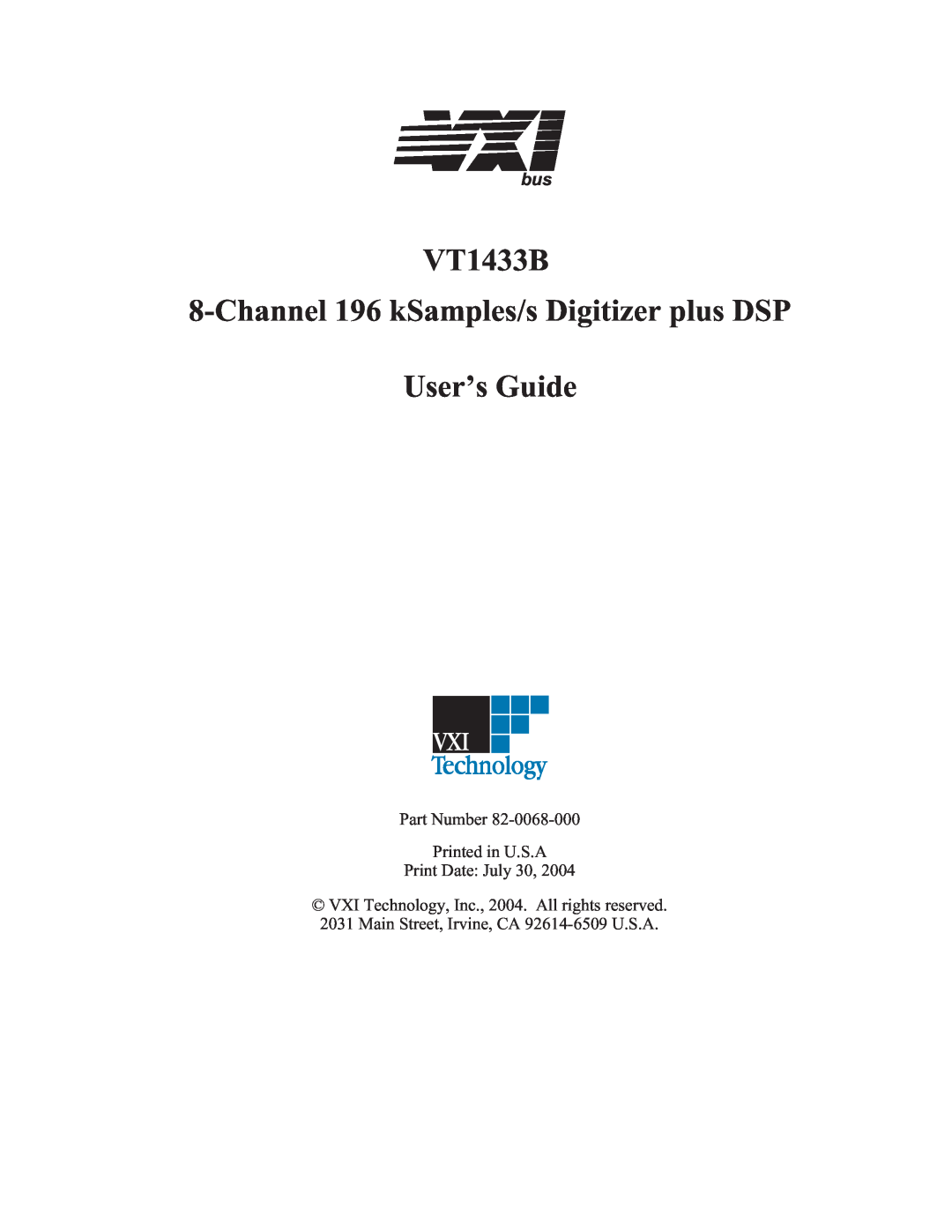 VXI VT1433B manual Channel196 kSamples/s Digitizer plus DSP, User’s Guide 