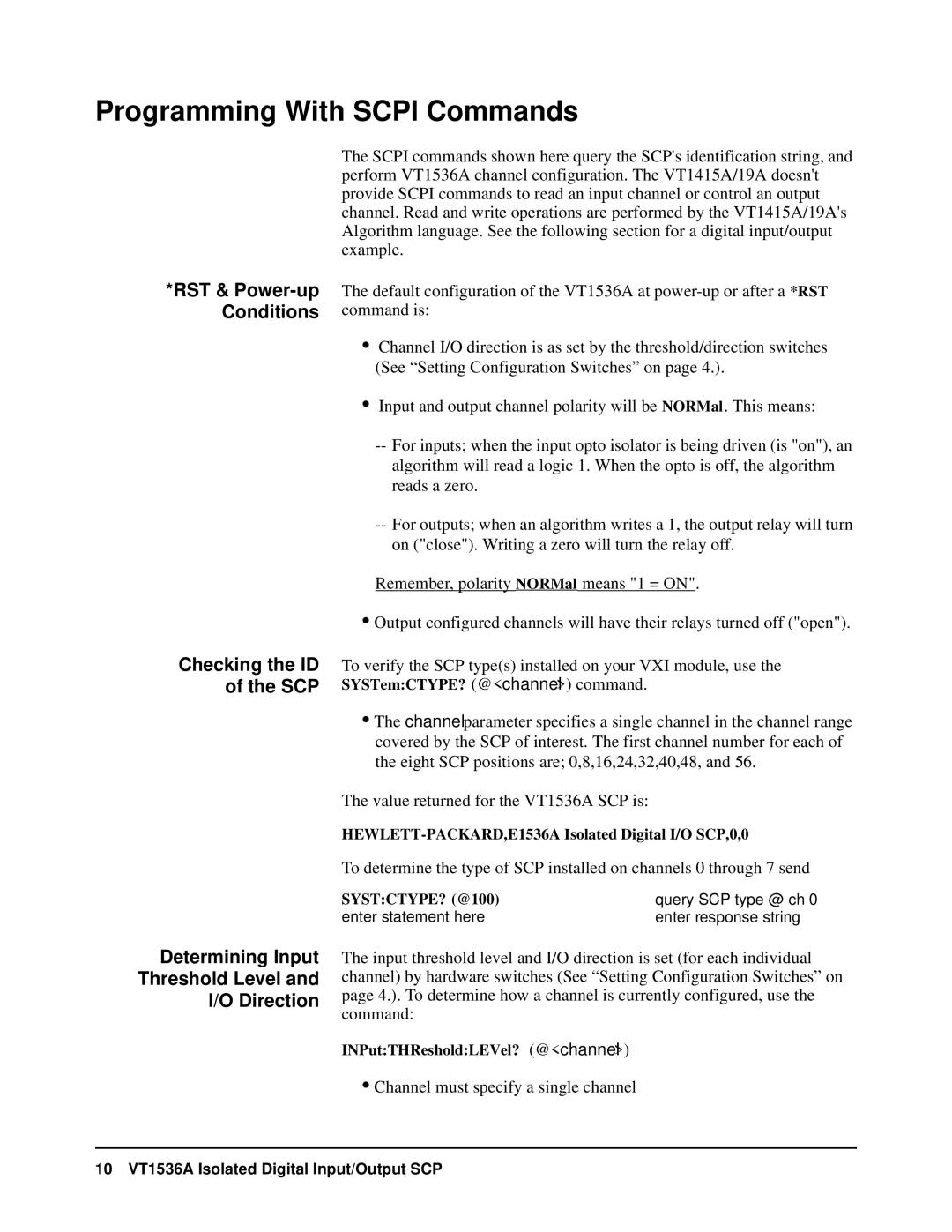 VXI VT1536A user manual Programming With Scpi Commands, Checking the ID of the SCP 