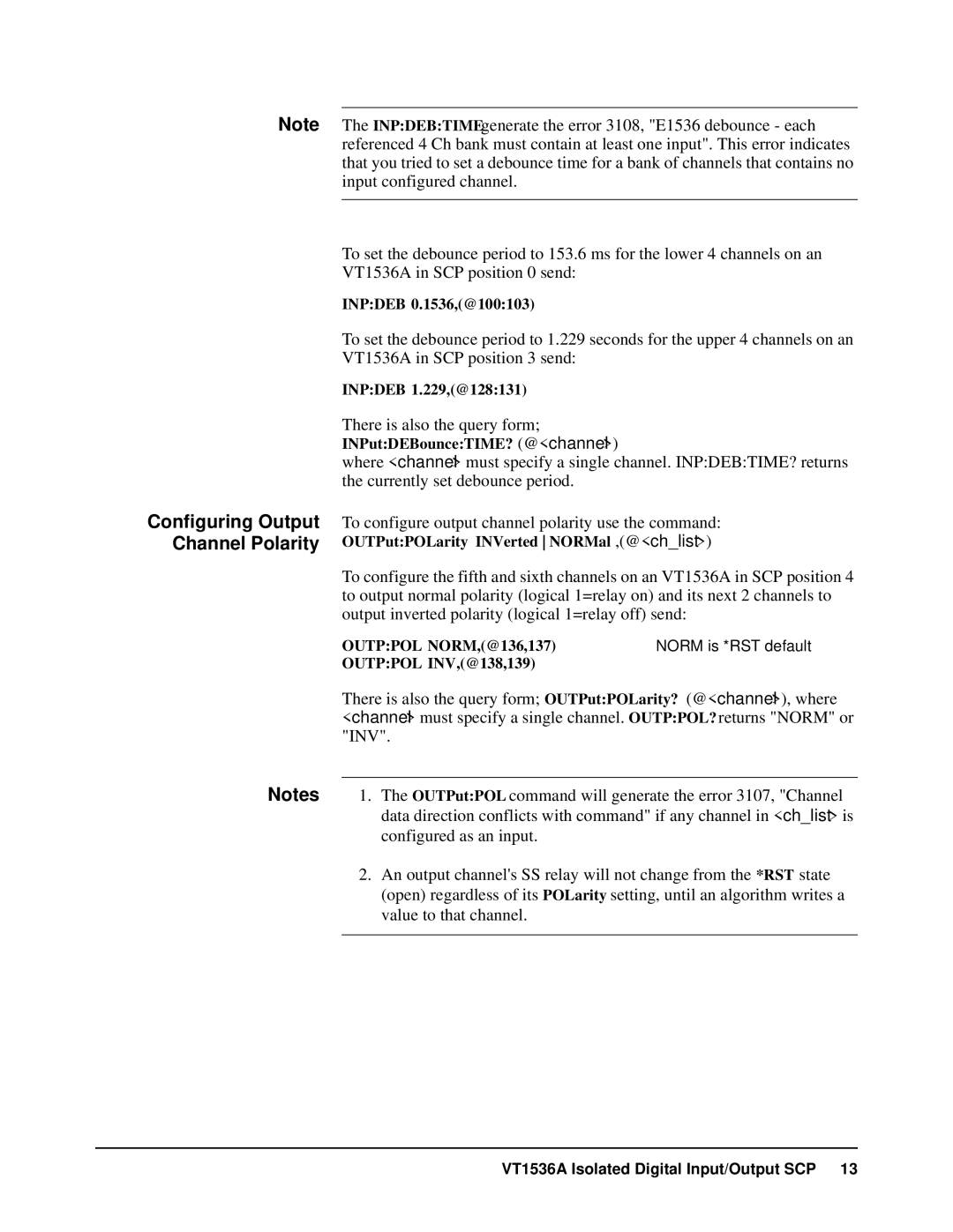 VXI VT1536A user manual Configuring Output Channel Polarity 