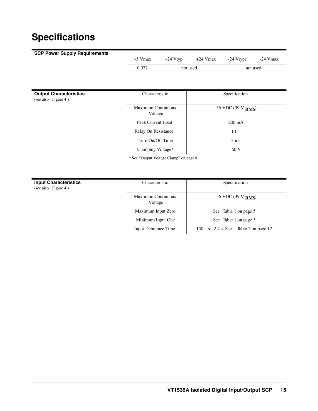 VXI VT1536A user manual Specifications, Output Characteristics 